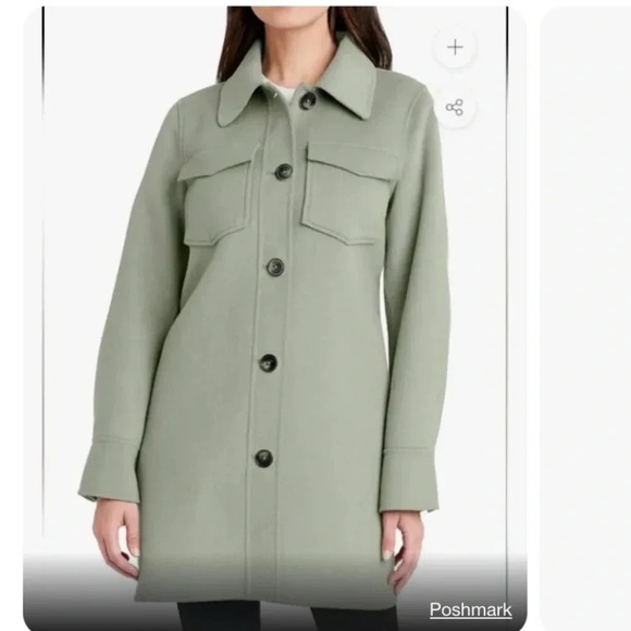 T TAHARI Brooke Belted Shirt Wool-BlendTrench Coat Tiffany Cole Size M - Picture 2 of 2